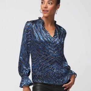 White House Black Market Blue and Black Patterned Blouse